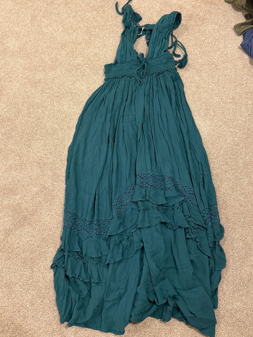 Free People Teal High-Low Ruffle Maxi Dress